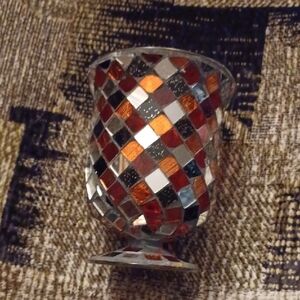 4/$30 Mosaic Glass Candle Holder - Reddish & Black